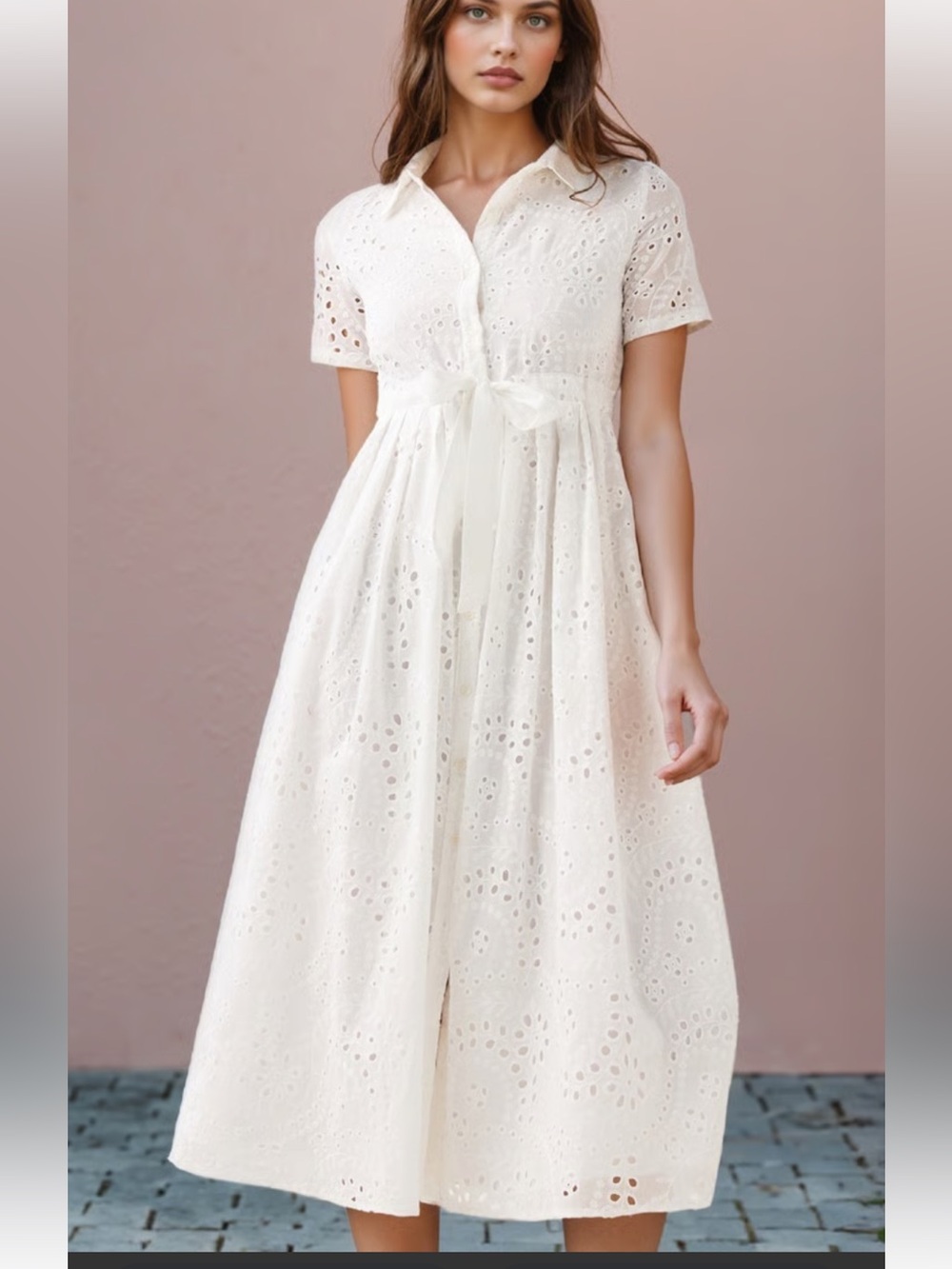 Zara White Cotton Eyelet Cottagecore Maxi Dress